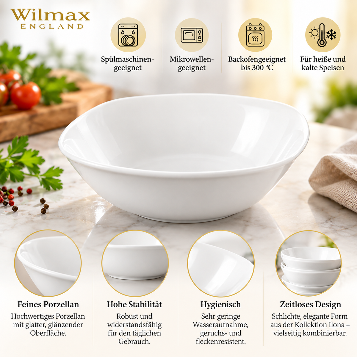 Wilmax Schale 345 ml 14,5 × 14,5 cm Weiß aus Porzellan