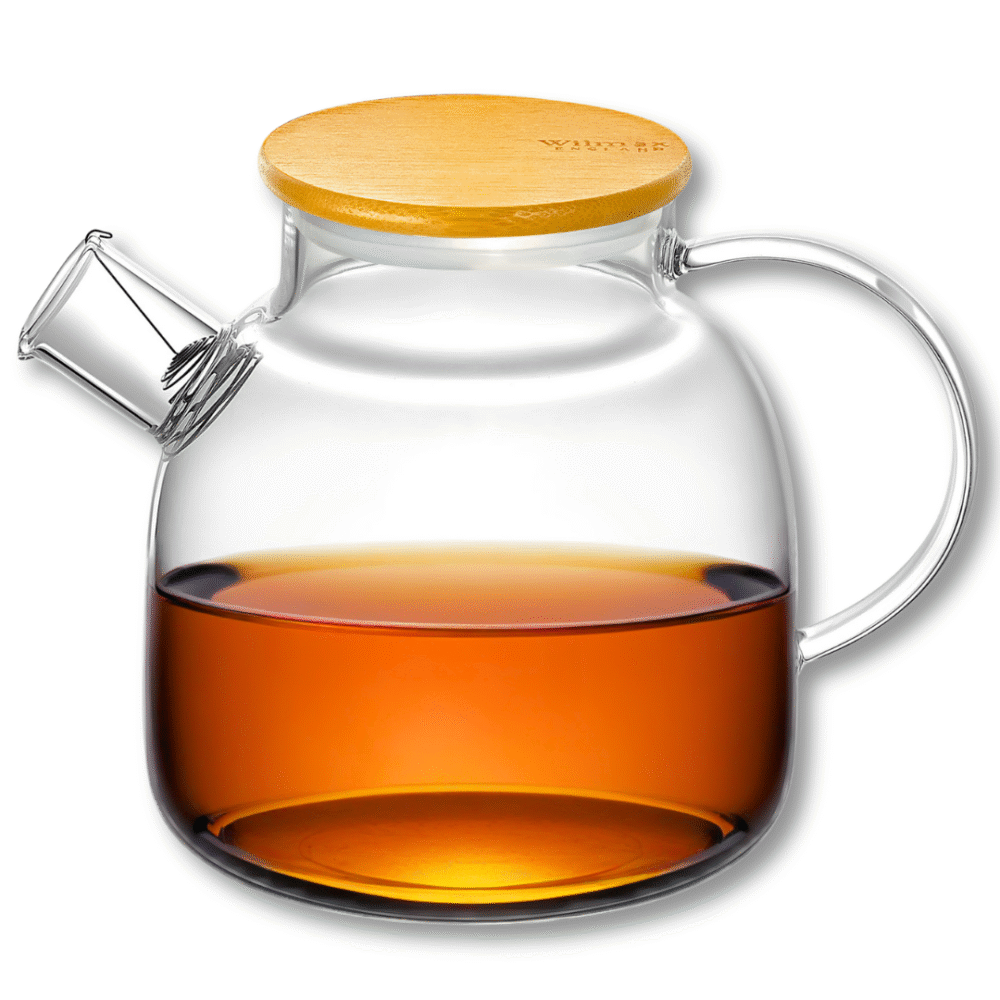 Wilmax Teekanne 1200 ml mit Bambusdeckel Transparent aus Thermoglas