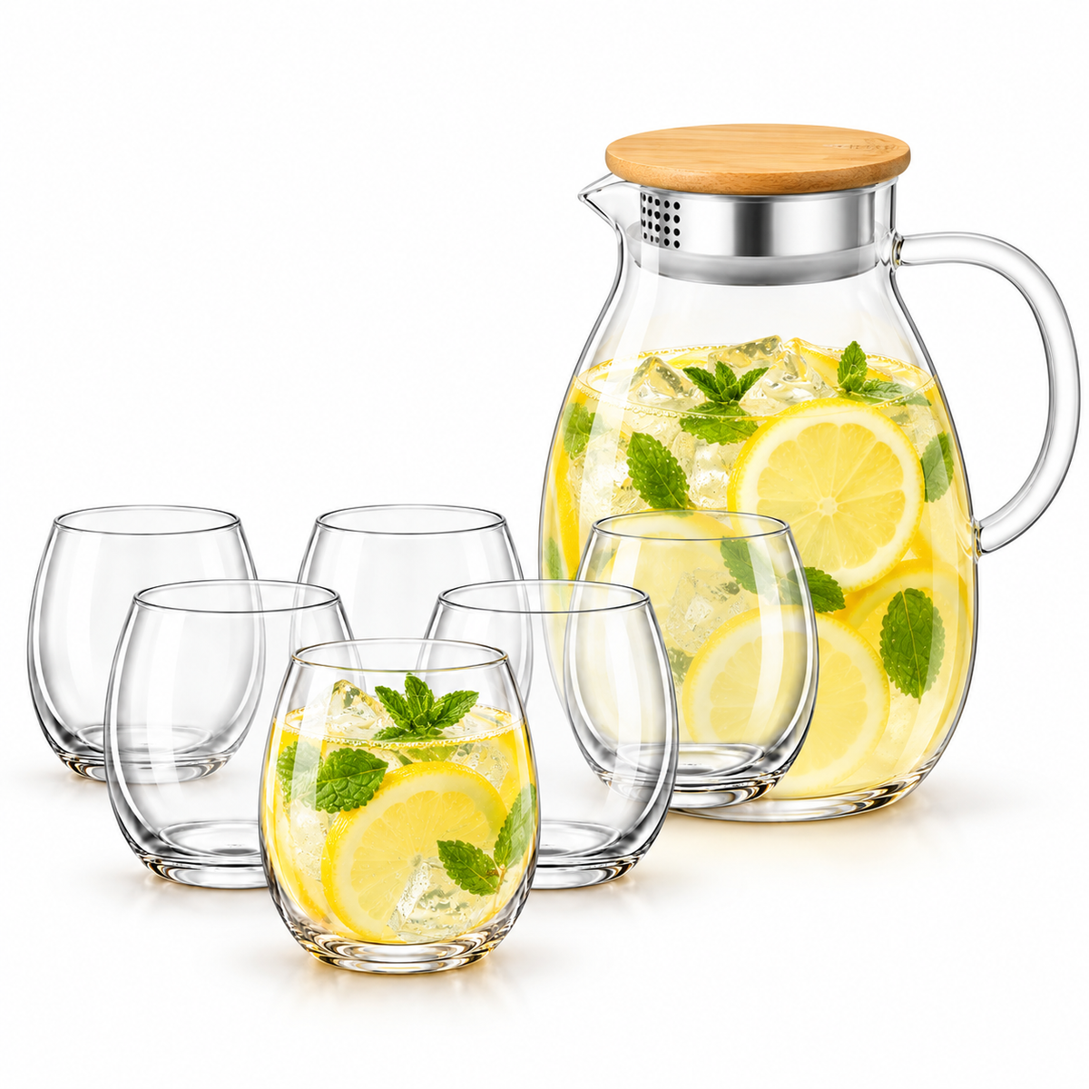 Wilmax Getränkeset 7-teilig mit Krug 1900 ml und 6 Thermogläsern 310 ml