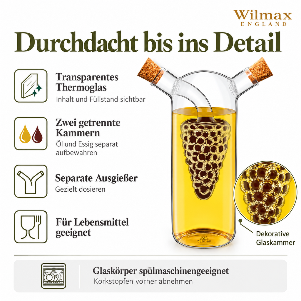 Wilmax Öl- und Essigflasche 250/50 ml Transparent aus Glas