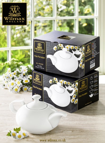 Wilmax Kaffee- und Teekanne mit integriertem Ausgusssieb 1150 ml Weiß aus Porzellan