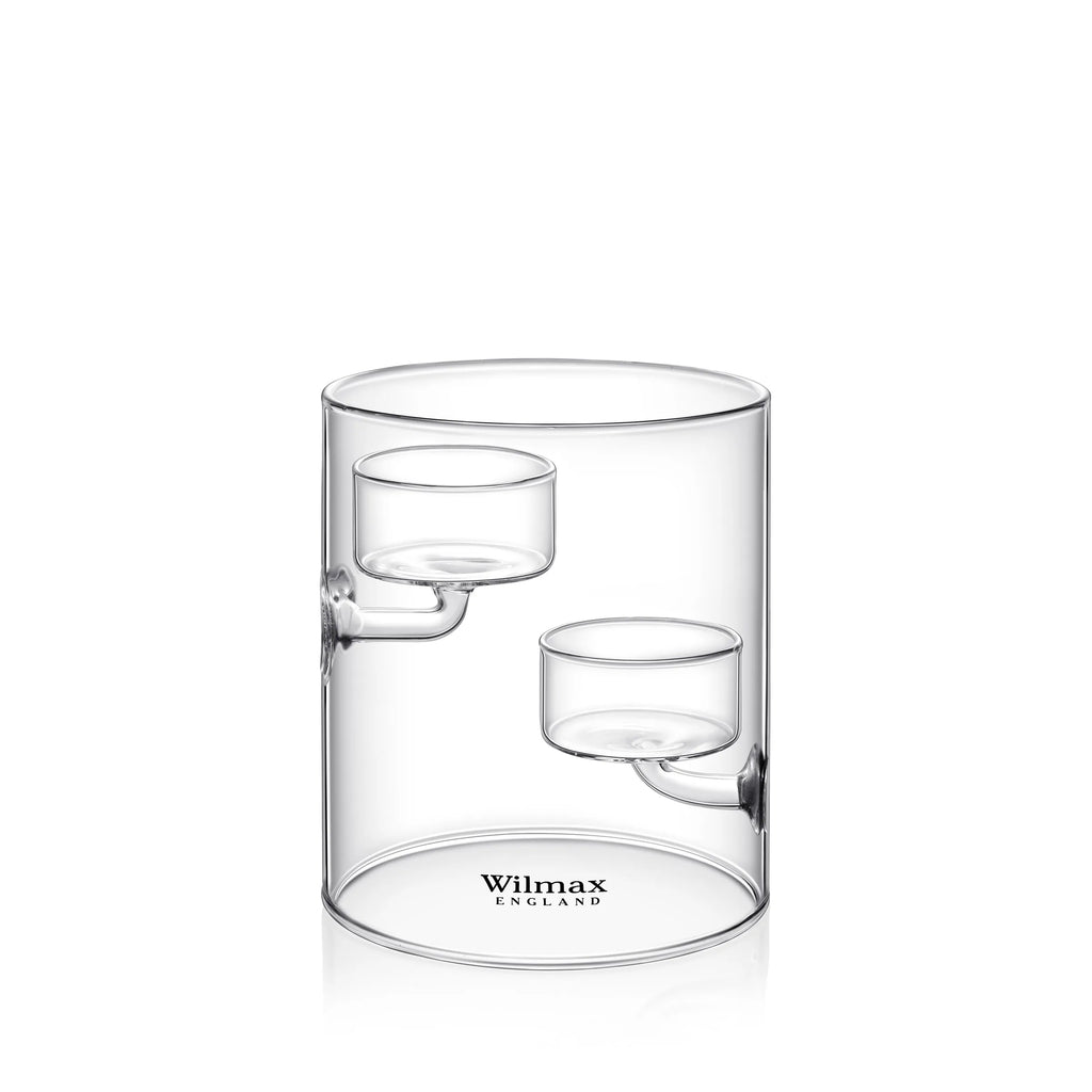Wilmax Teelichthalter für 2 Teelichter 12 cm Transparent aus Glas