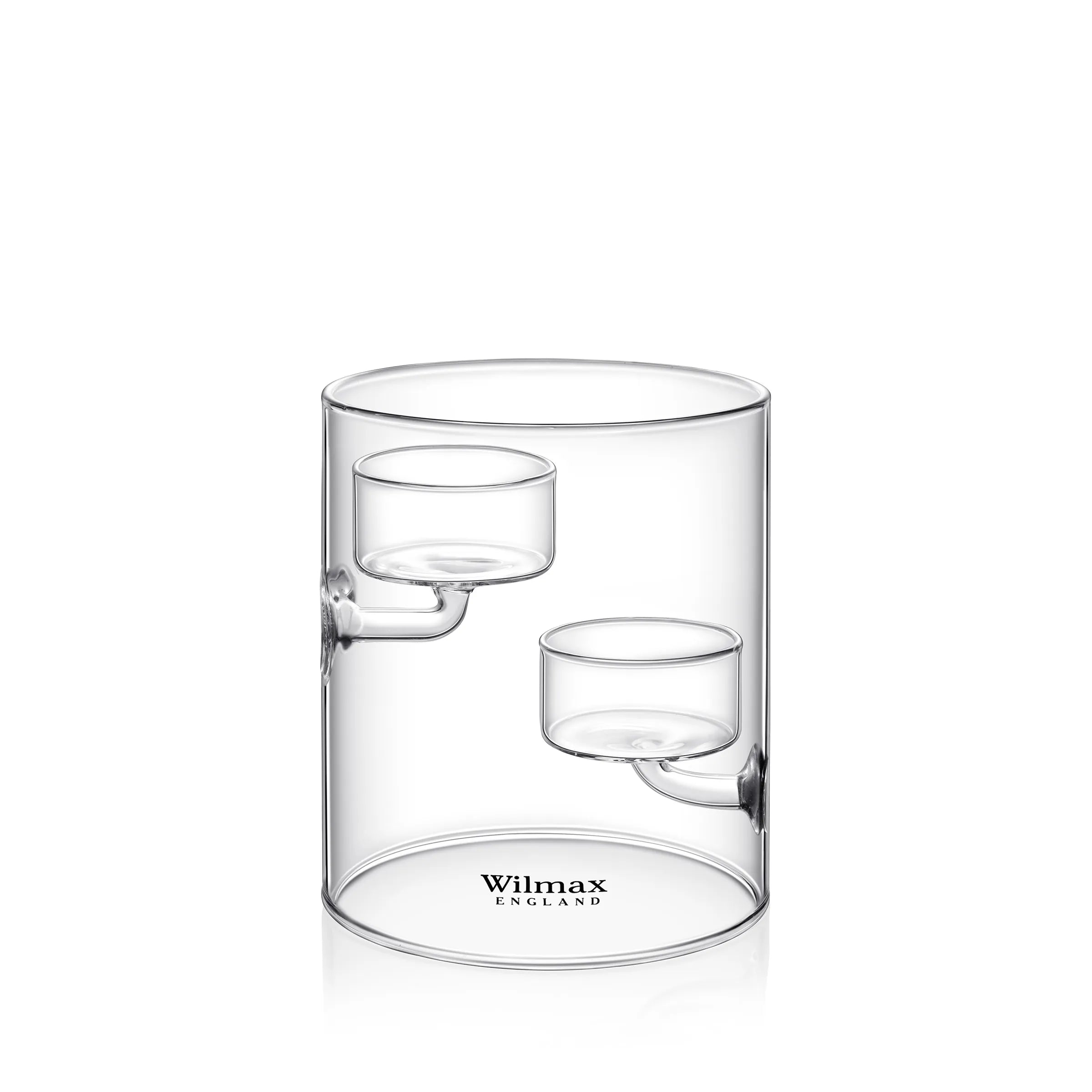 Wilmax Teelichthalter für 2 Teelichter 12 cm Transparent aus Glas