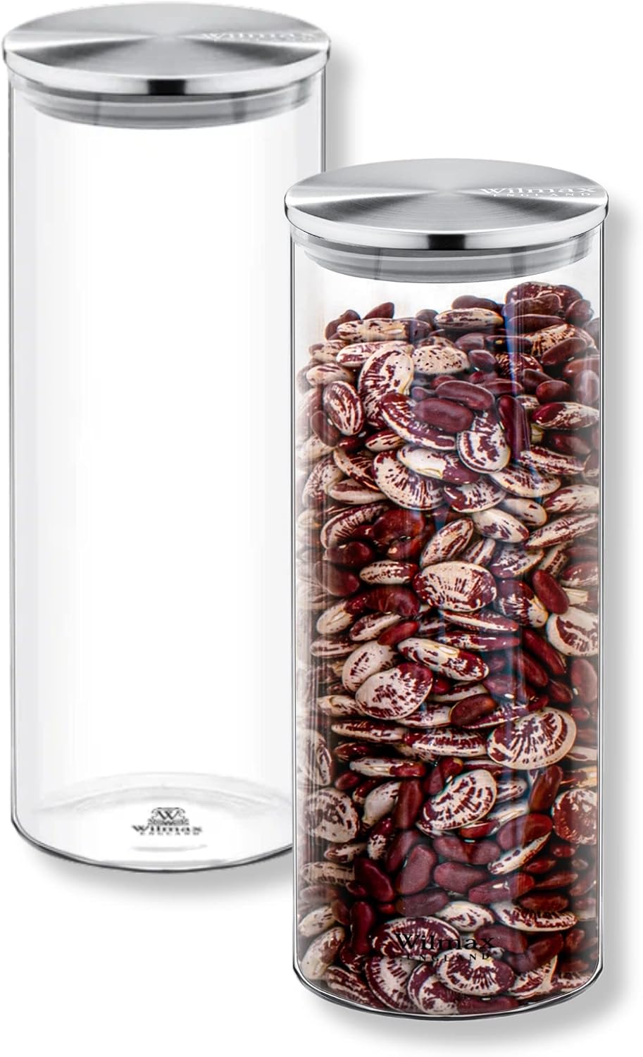 Wilmax Vorratsglas 1600 ml mit Edelstahldeckel 2er-Set Transparent