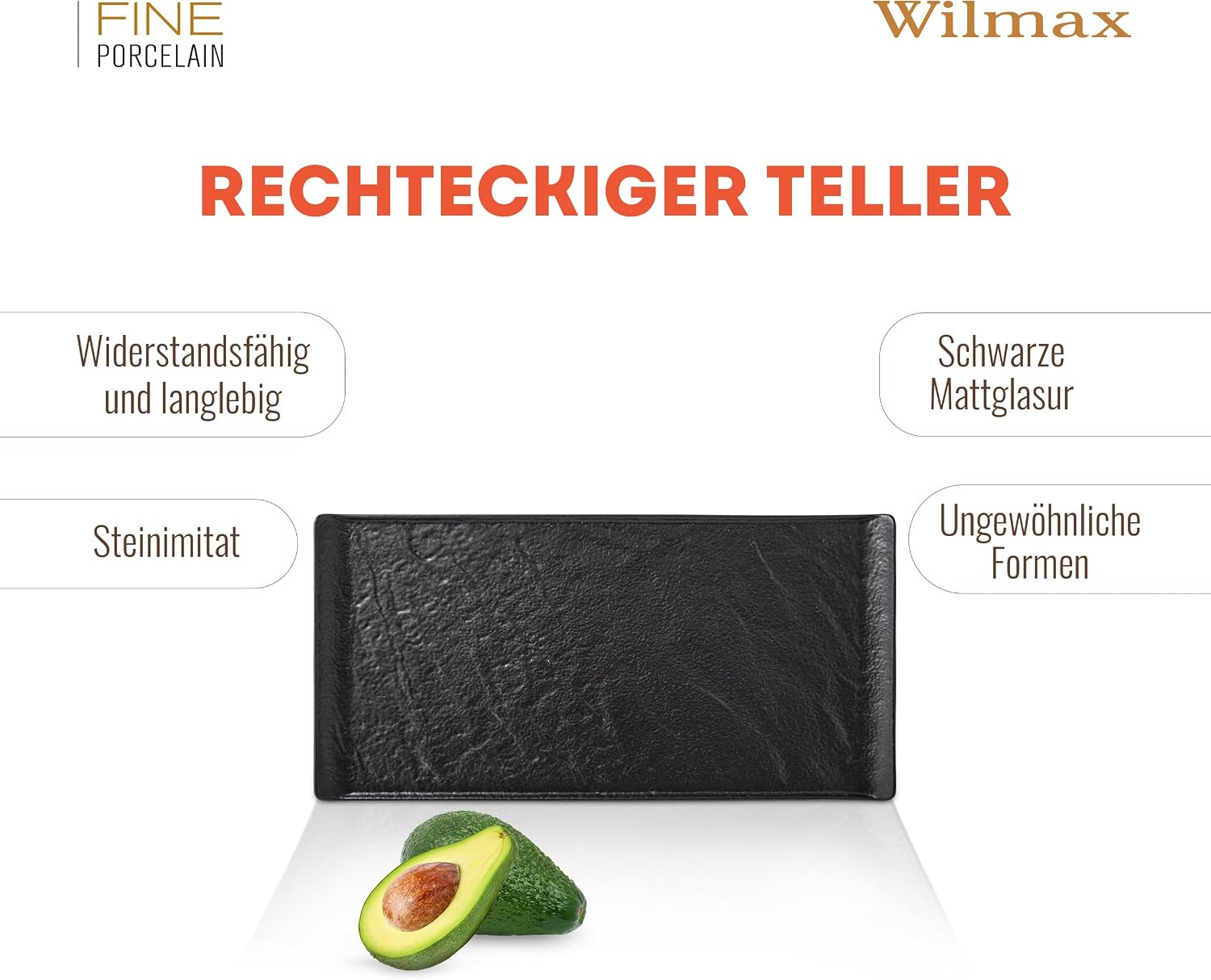 Wilmax Servierplatte 29,5 × 14,5 cm 2er-Set Schwarz aus Porzellan