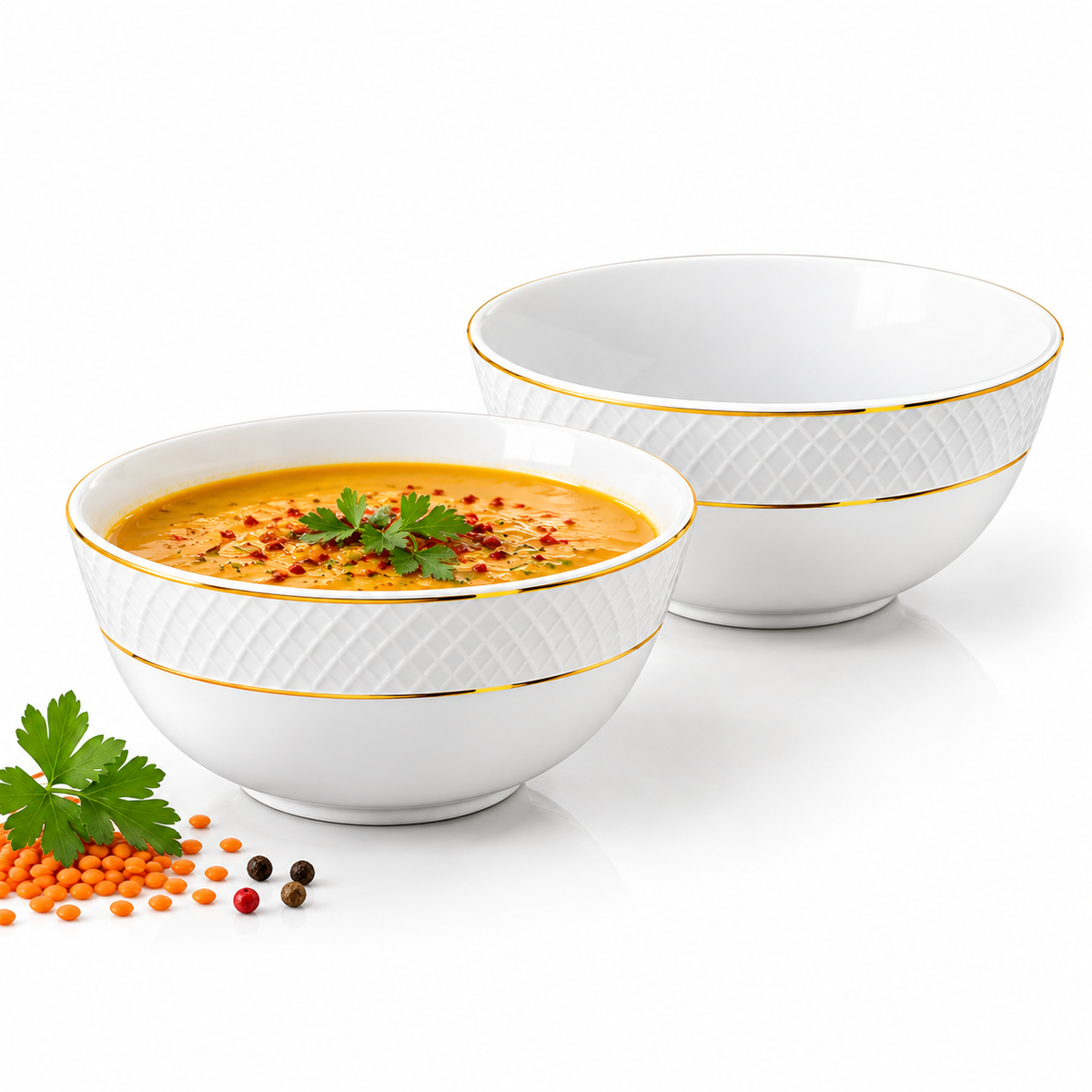 Wilmax Schale 600 ml 14 cm 2er-Set Weiß mit Goldrand aus Porzellan