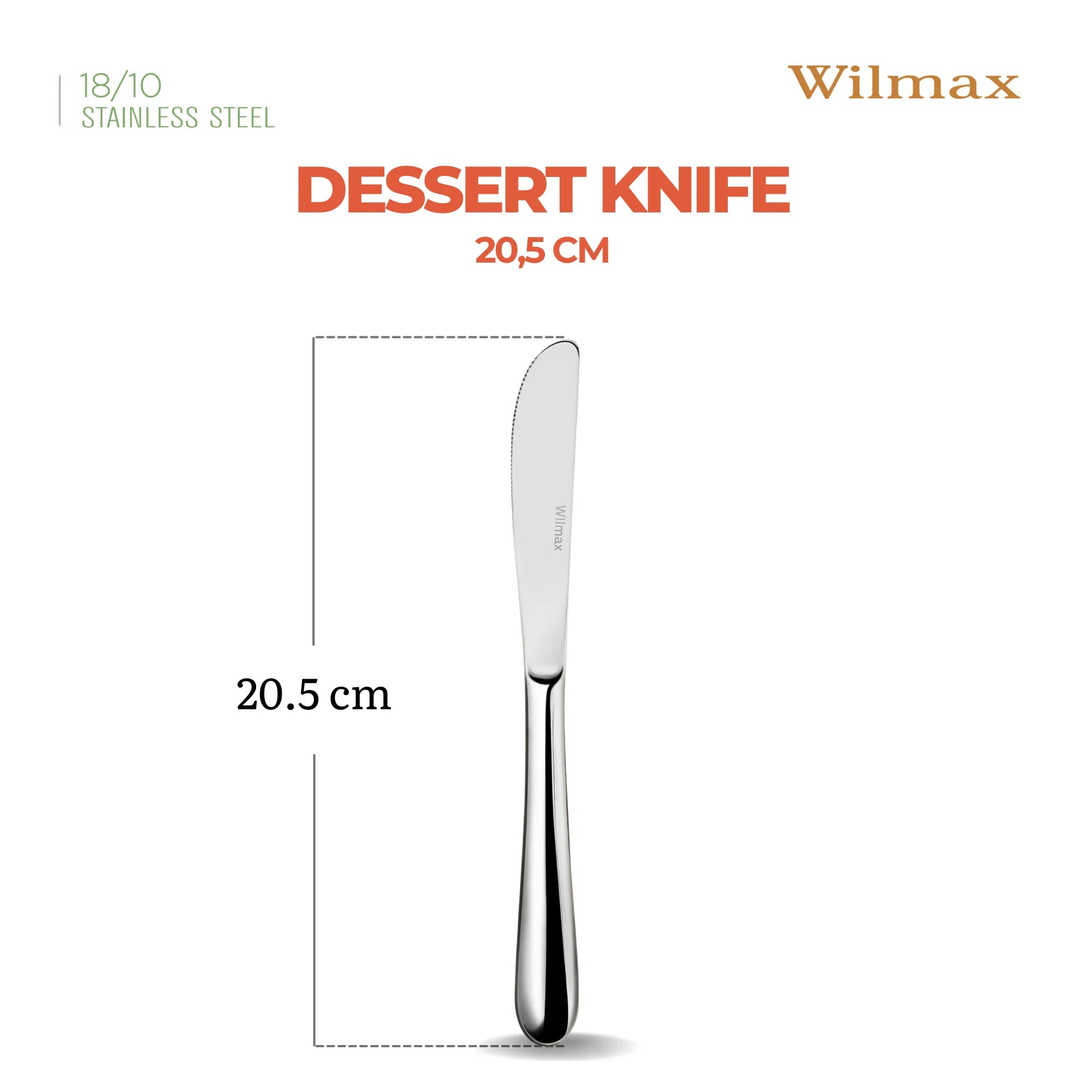 Wilmax Dessertmesser 20,5 cm 6er-Set Silber aus Edelstahl