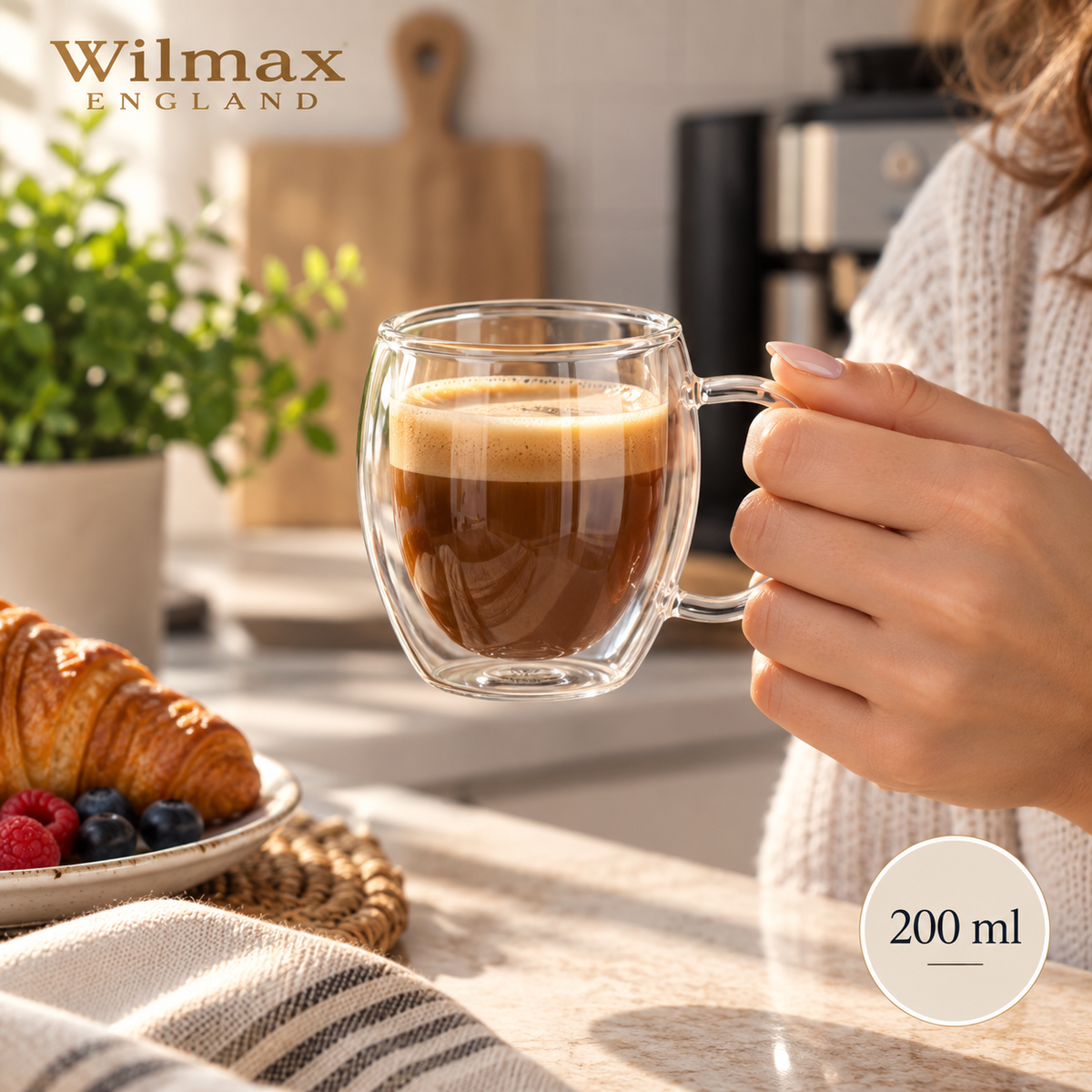 Wilmax Doppelwandige Tasse 200 ml Transparent aus Glas