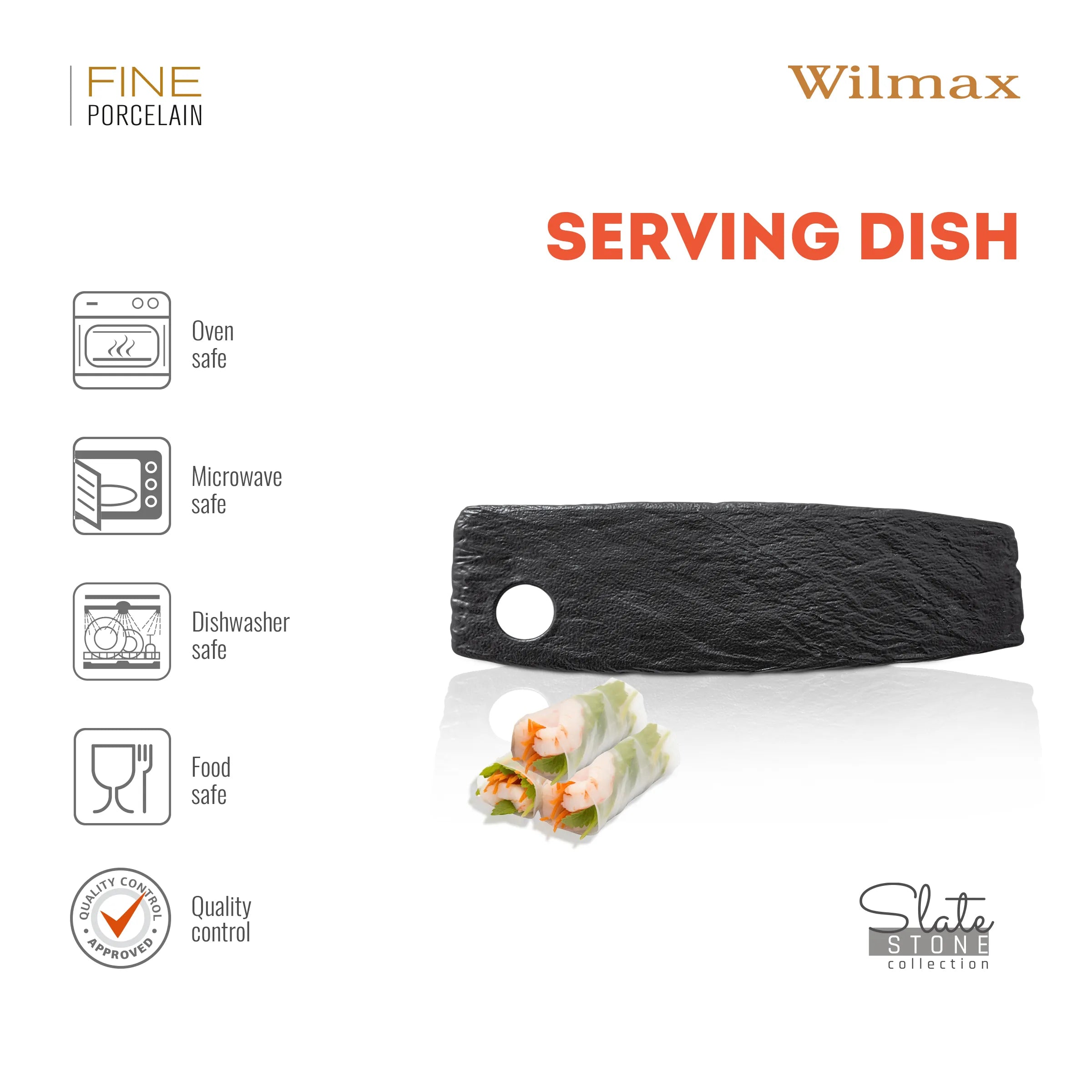 Wilmax Servierplatte 32,5 × 10 cm Schwarz aus Porzellan