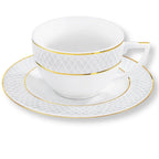 Wilmax Tasse mit Untertasse 240 ml 6er-Set Weiß mit goldfarbenem Dekor aus Porzellan
