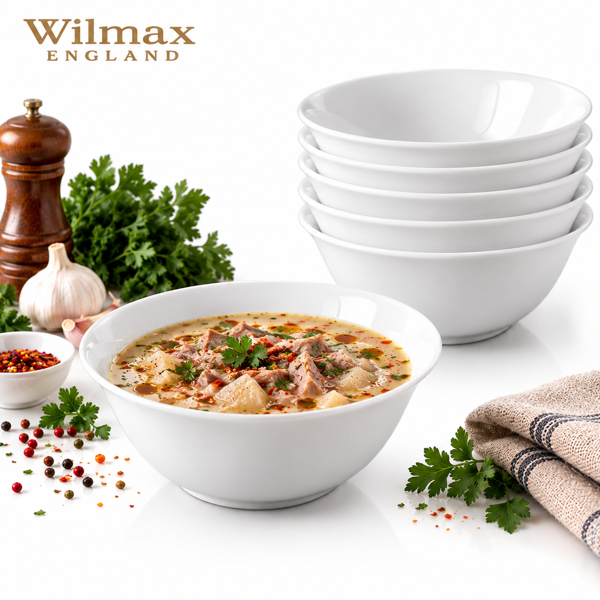 Wilmax Schale 700 ml 15 cm 6er-Set Weiß aus Porzellan