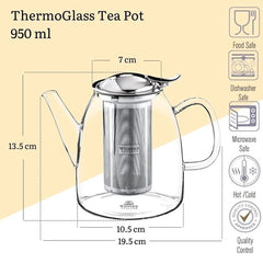 Wilmax Teekanne 950 ml Borosilikatglas mit Edelstahlfilter WL-888808/A