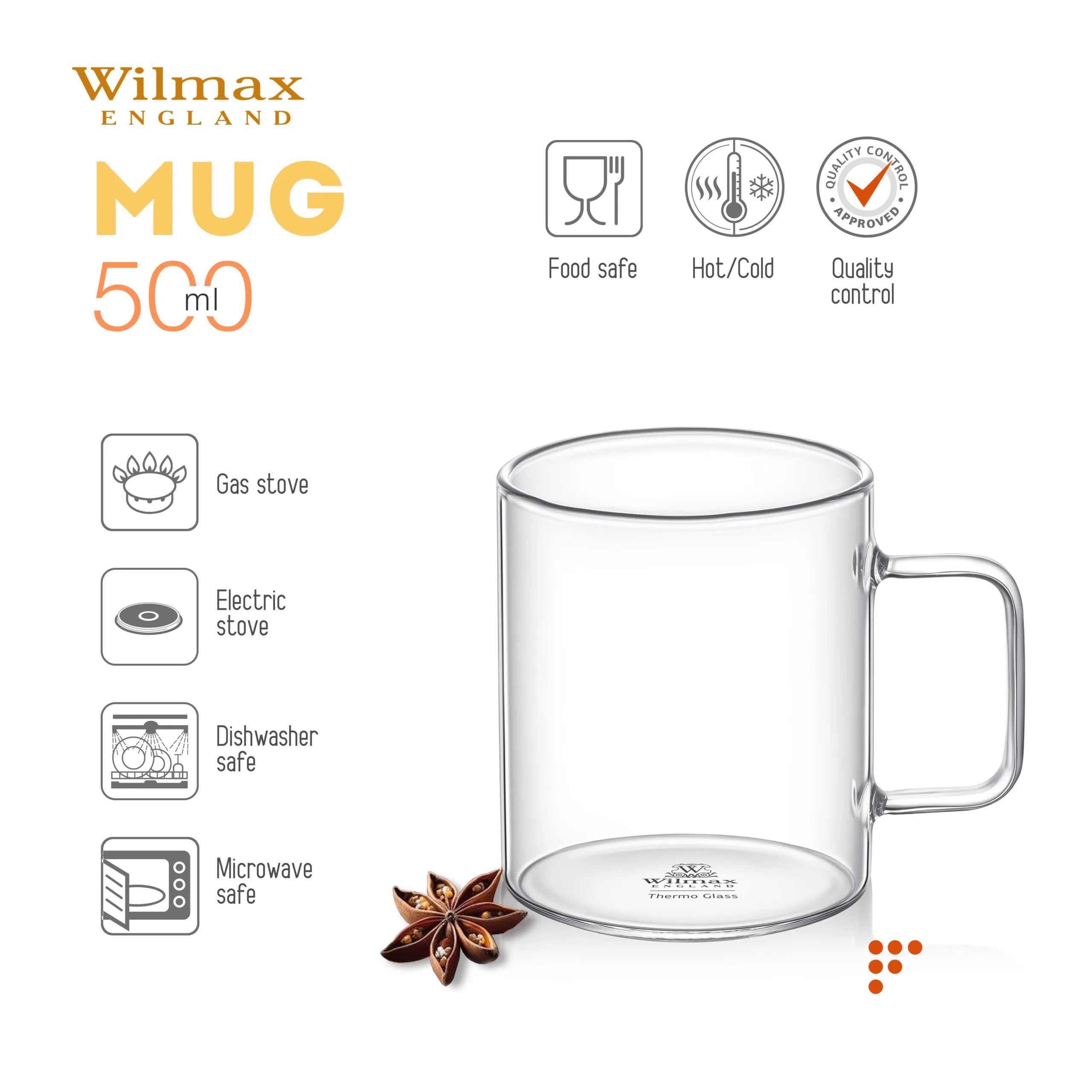 Wilmax Glastasse 500 ml Transparent aus Borosilikatglas