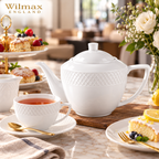 Wilmax Kaffee- und Teekanne mit integriertem Ausgusssieb mit integriertem Ausgusssieb 900 ml Weiß aus Porzellan