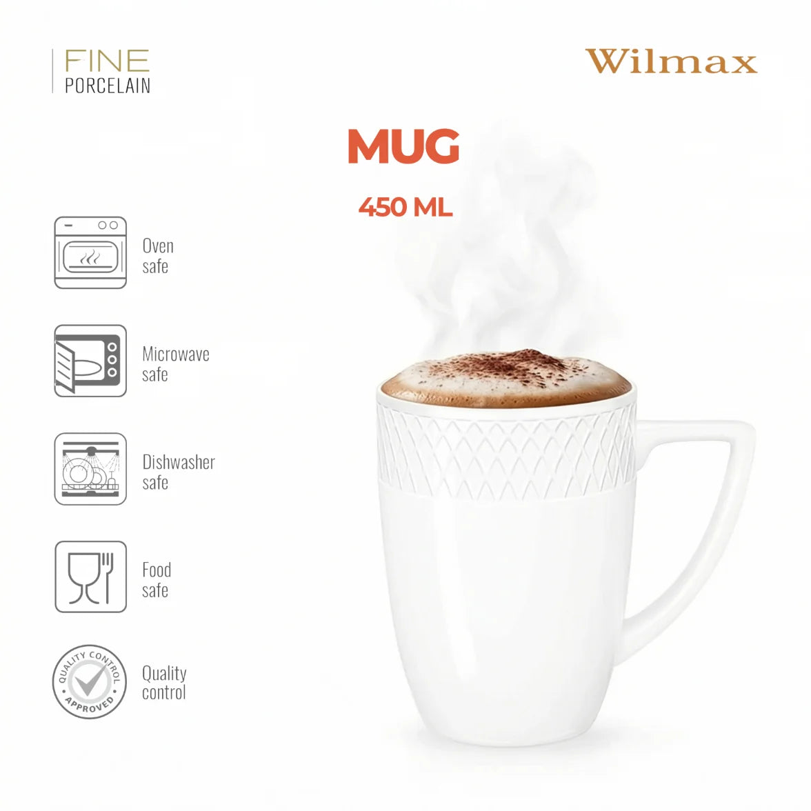 Wilmax Becher 450 ml 2er-Set Weiß aus Porzellan