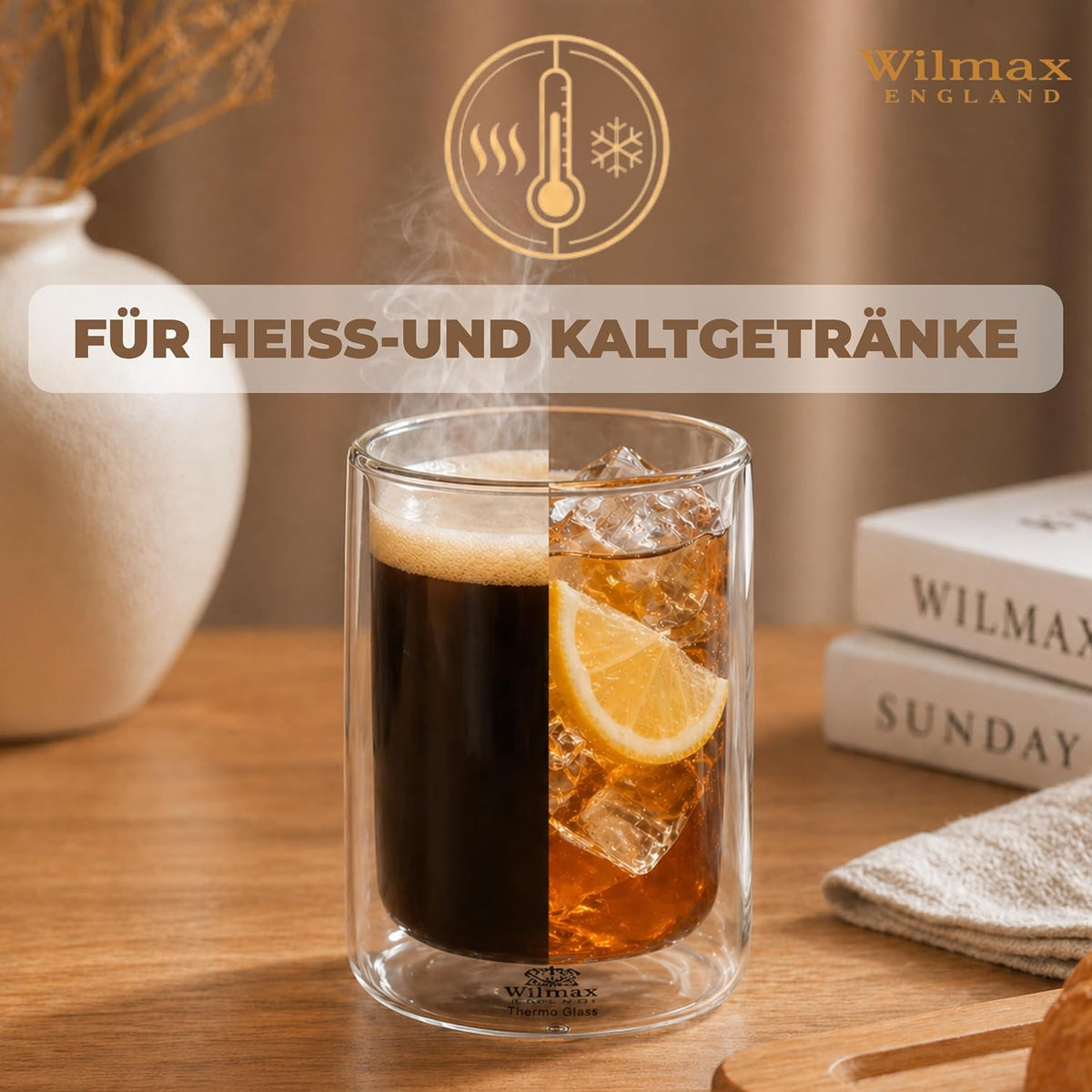 Wilmax Doppelwandiges Thermoglas 100 ml Transparent
