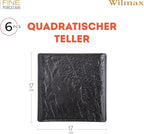 Wilmax Quadratische Servierplatte 17 × 17 cm 6er-Set Schwarz aus Porzellan