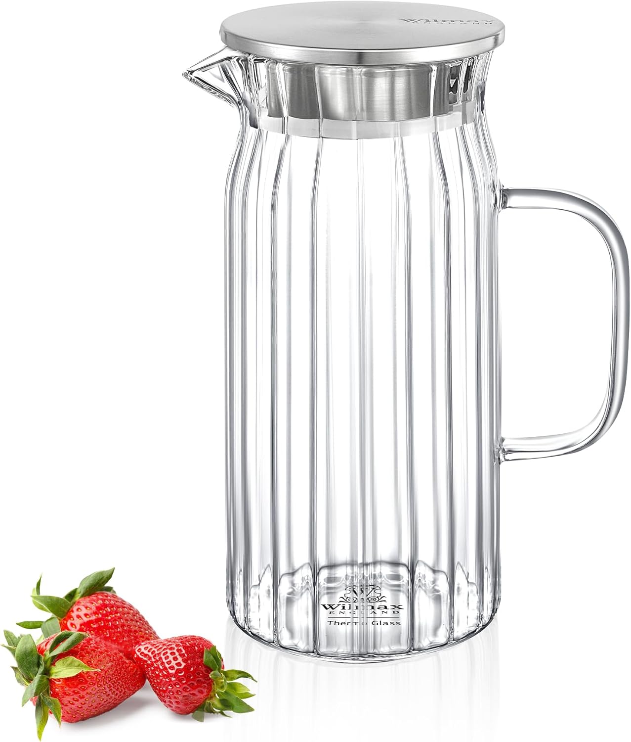 Wilmax Krug 1000 ml mit Edelstahldeckel Transparent aus Thermoglas