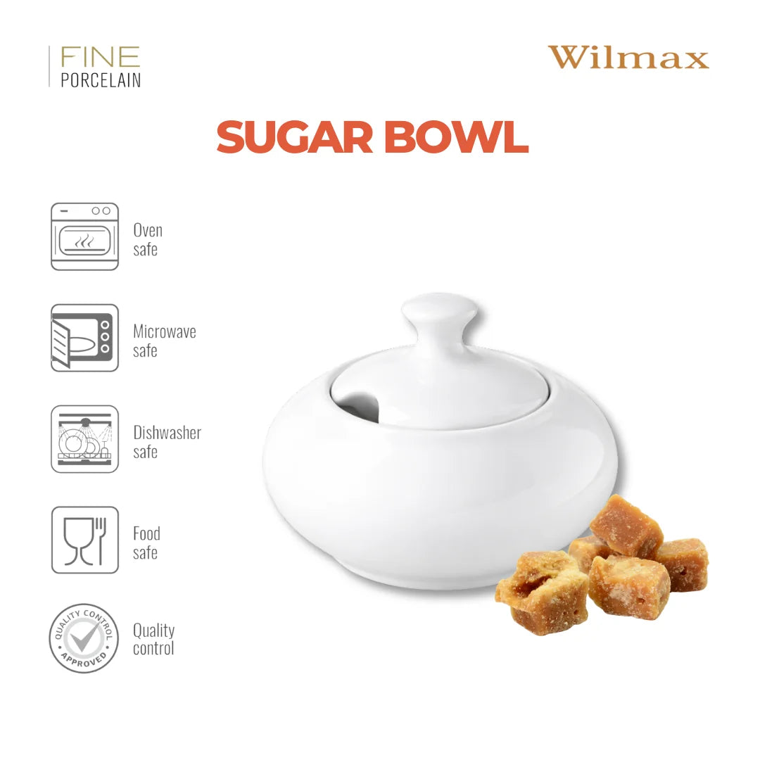Wilmax Zuckerdose mit Deckel 250 ml Weiß aus Porzellan