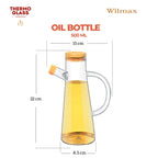 Wilmax Ölflasche 500 ml mit Bambusdeckel Transparent aus Glas
