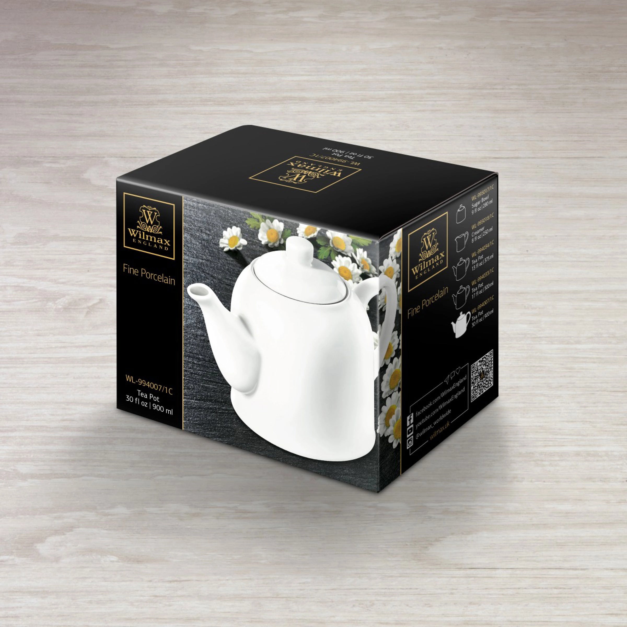Wilmax Teekanne 900 ml aus Porzellan mit Filter in Geschenkbox WL-994007/1C