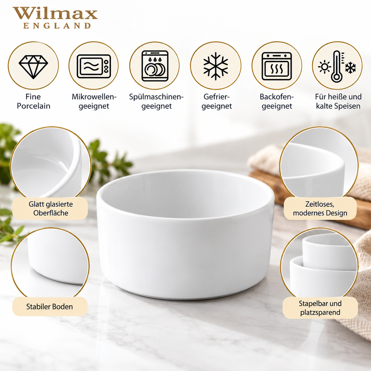 Wilmax Schale 18 cm 1850 ml Weiß aus Porzellan