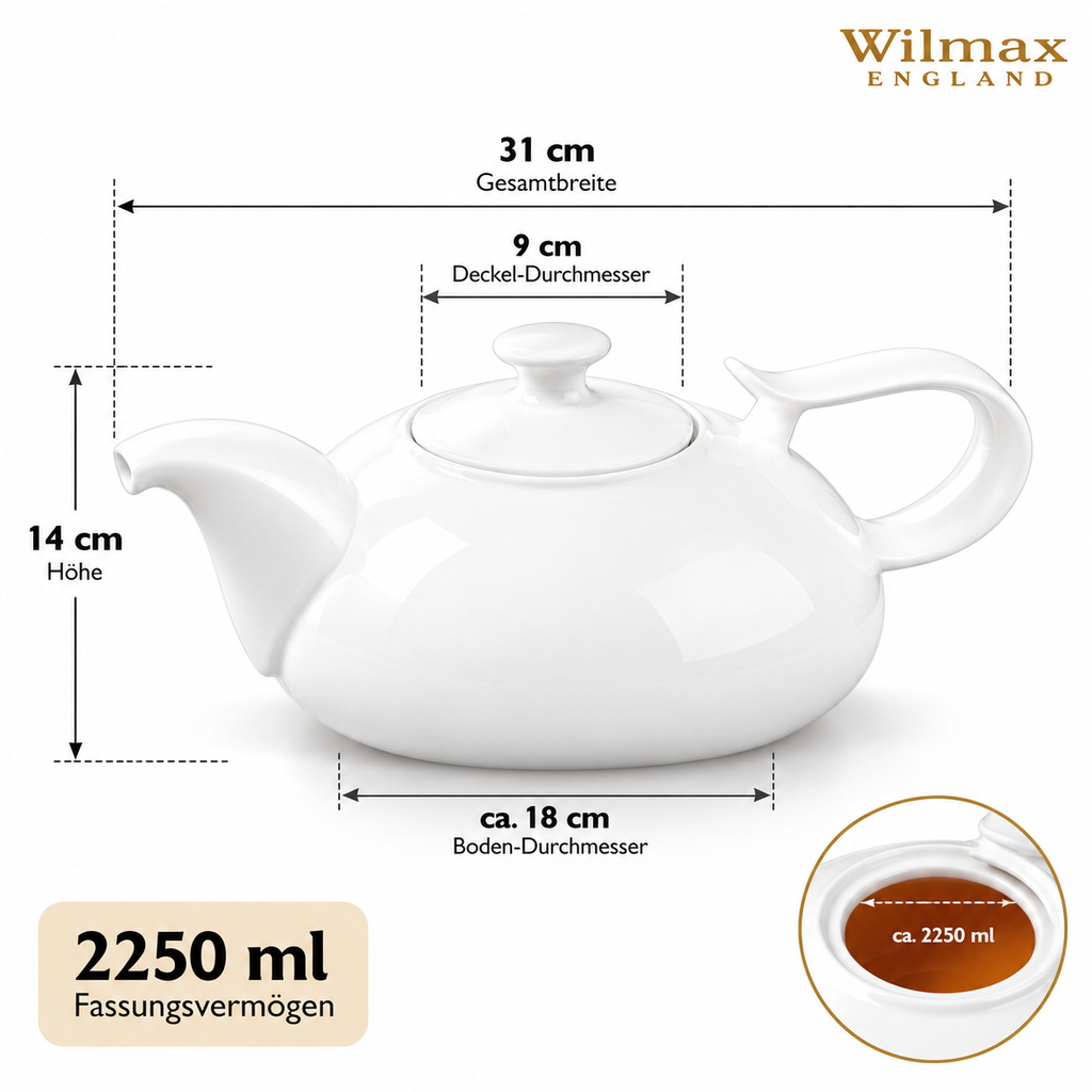 Wilmax Kaffee- und Teekanne mit integriertem Ausgusssieb 2250 ml Weiß aus Porzellan