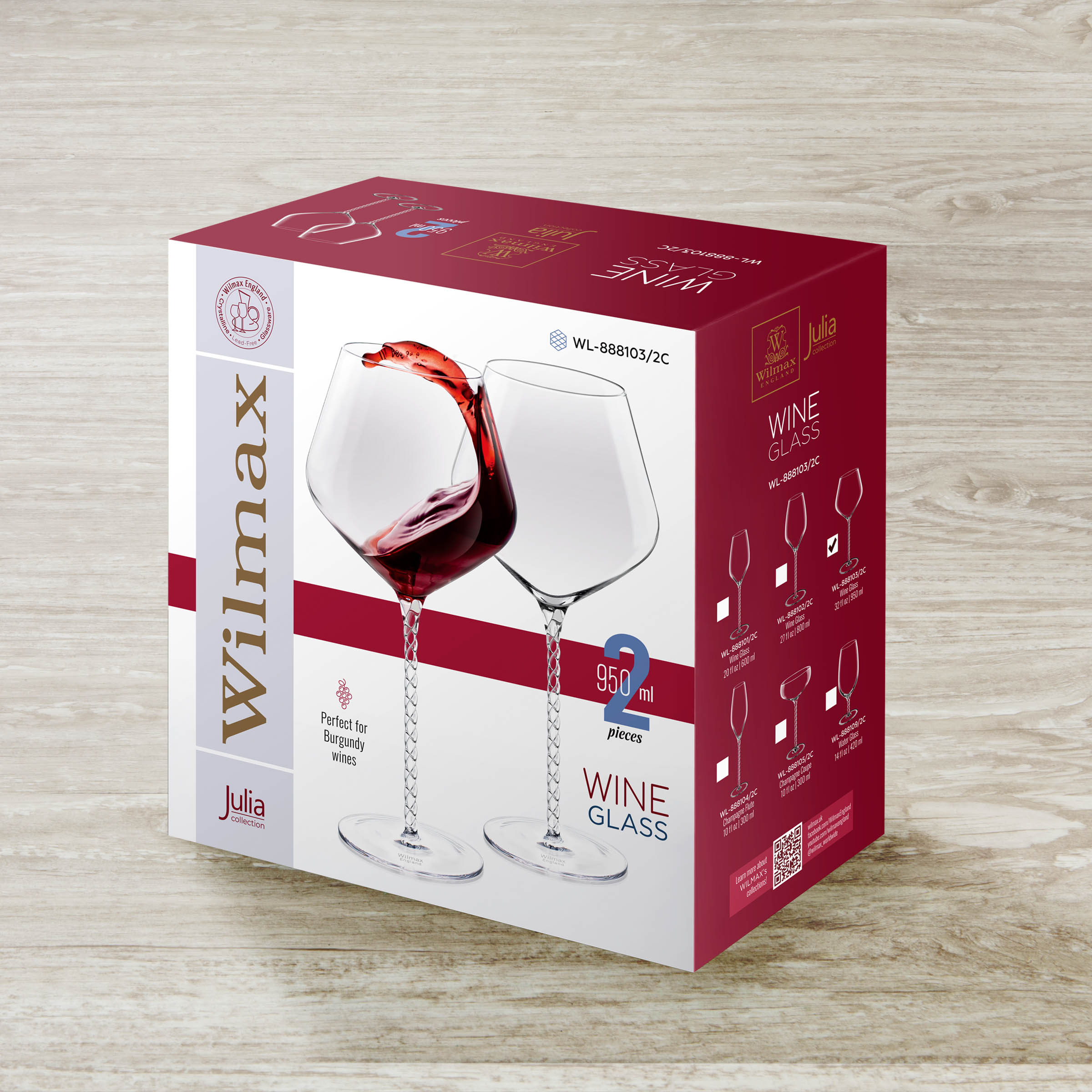 Wilmax Weingläser Set, 2er-Set, 950 ml, Kristallglas, WL-888103/2C