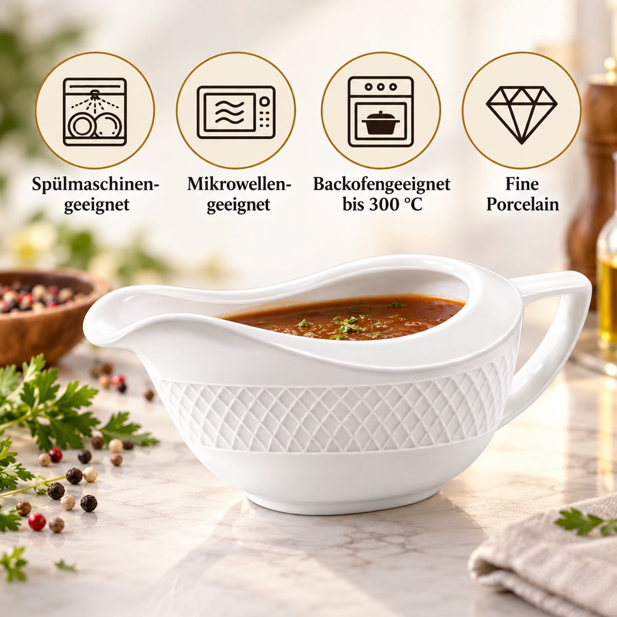 Wilmax Sauciere 230 ml Weiß aus Porzellan