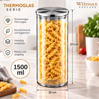 Wilmax Vorratsglas 1500 ml mit Edelstahldeckel 2er-Set Transparent