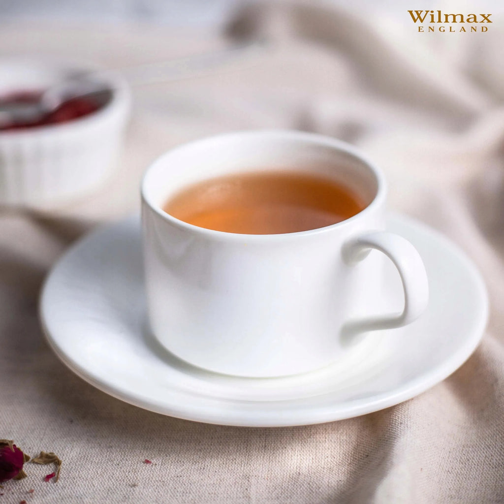 Wilmax Tasse mit Untertassen 160 ml 2er-Set Weiß aus Porzellan