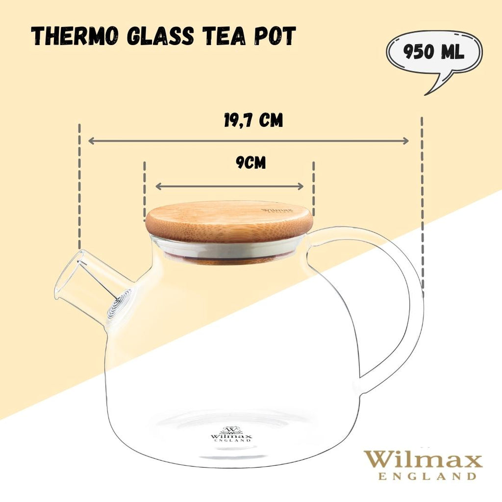 Wilmax Teekanne 950 ml Thermoglas Federfilter Bambusdeckel WL-888810/A