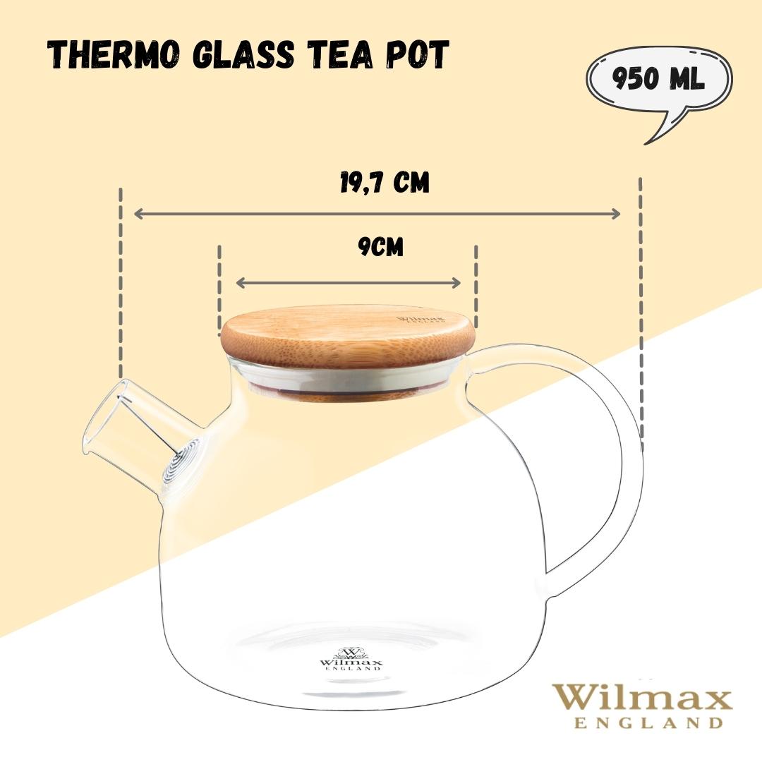Wilmax Teekanne 950 ml Thermoglas Federfilter Bambusdeckel WL-888810/A