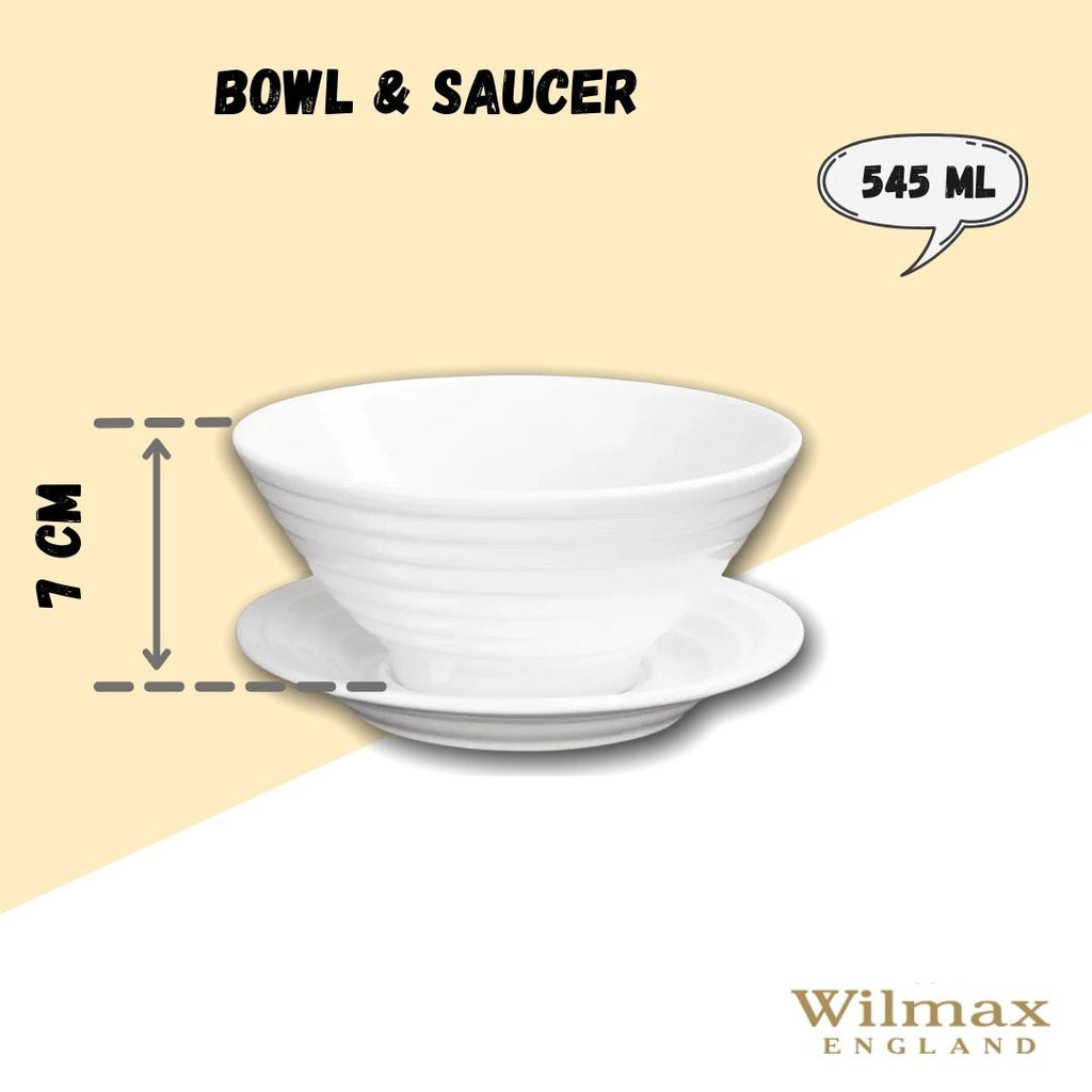 Wilmax Schale mit Untertasse 545 ml Weiß aus Porzellan