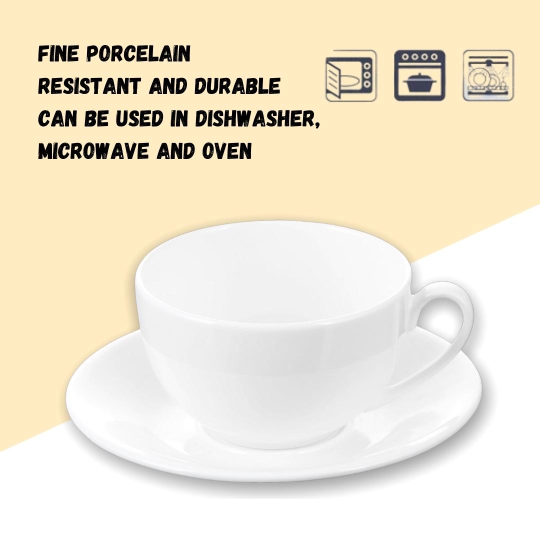 Wilmax Tasse mit Untertasse 400 ml Weiß aus Porzellan