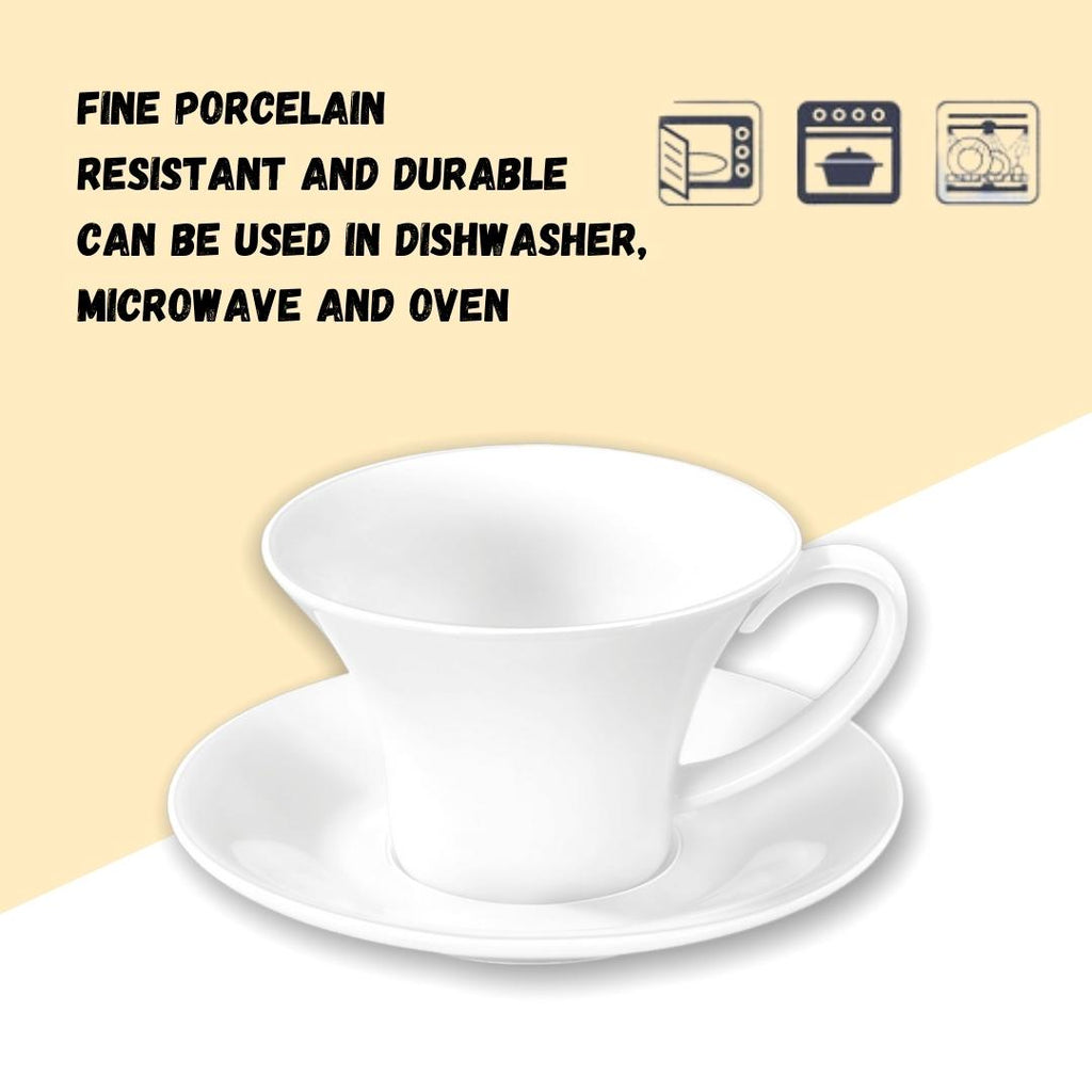 Wilmax Tasse mit Untertasse 430 ml Weiß aus Porzellan