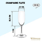 Wilmax Champagnerflöte 230 ml Kristallglas Transparent 6er Set WL-888027/6A
