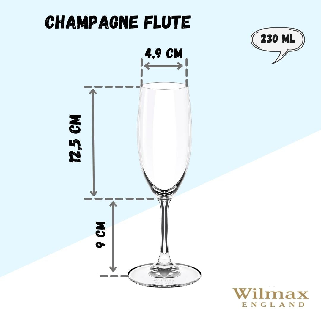 Wilmax Champagnerflöte 230 ml Kristallglas Transparent 6er Set WL-888027/6A