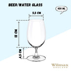 Wilmax Bierglas 420 ml Kristallglas Transparent 6er Set WL-888026/6A