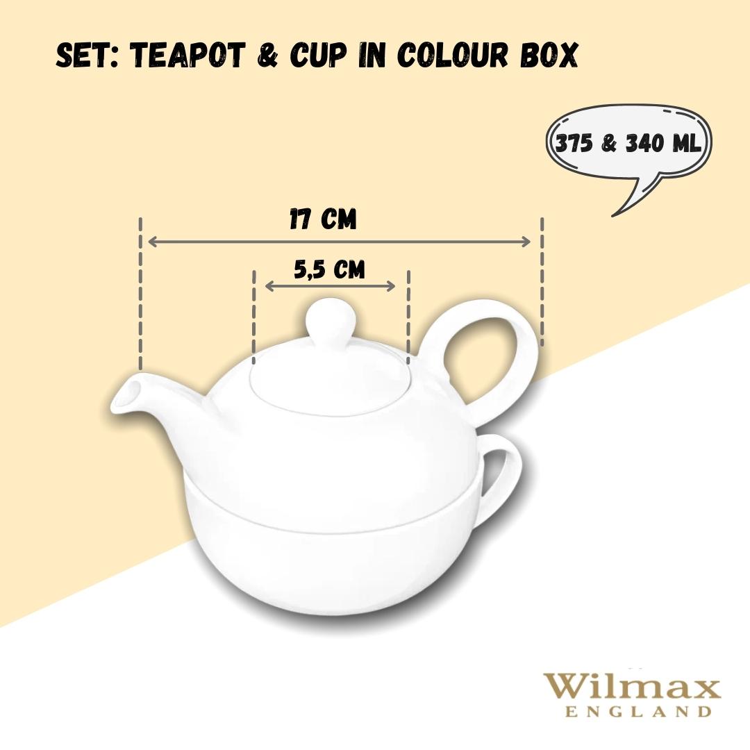 Wilmax Teekanne und Tasse Set 375 ml 340 ml Weiß Porzellan WL-994048/1C