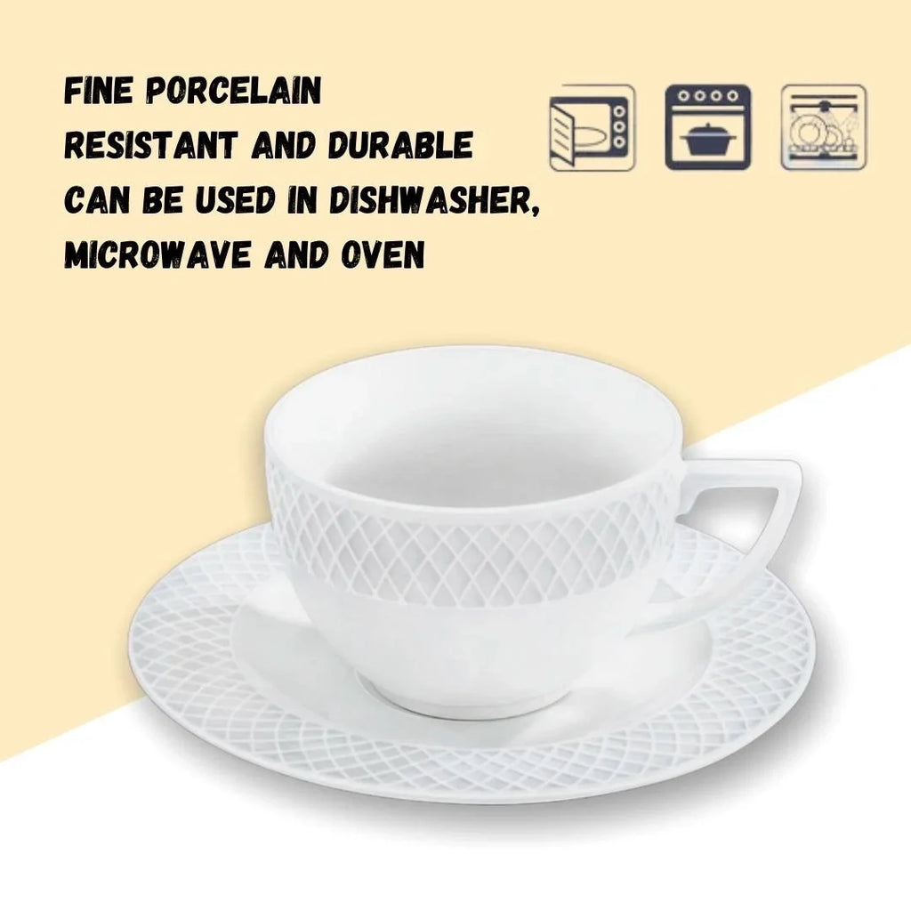 Wilmax Tasse mit Untertasse 90 ml 6er-Set Weiß aus Porzellan