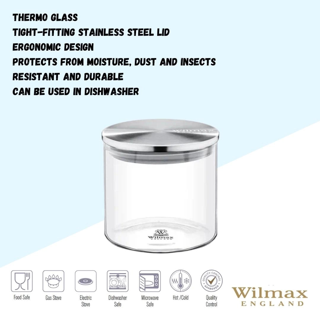 Wilmax Vorratsglas 600 ml mit Edelstahl Deckel Transparent WL-888512/A