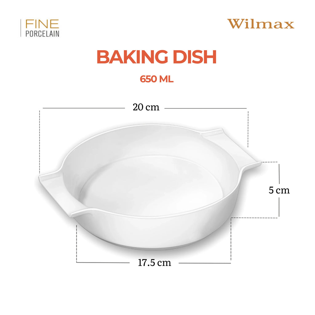 Wilmax Auflaufform mit Griffen 650 ml Weiß aus Porzellan