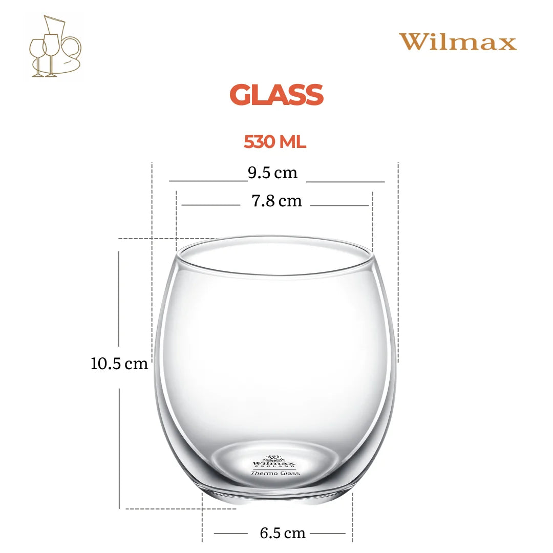 Wilmax Thermoglas 530 ml 6er-Set Transparent aus Borosilikatglas