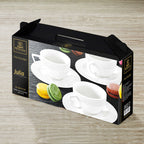 Wilmax Kaffeetassen mit Untertassen 90 ml 6er-Set Weiß aus Porzellan