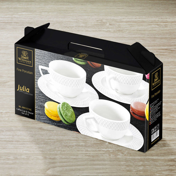 Wilmax Kaffeetassen mit Untertassen 90 ml 6er-Set Weiß aus Porzellan