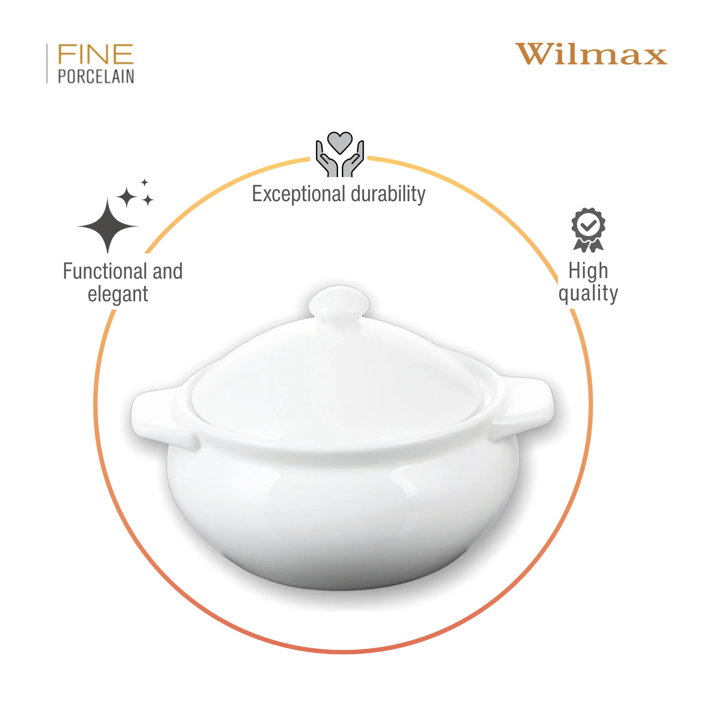 Wilmax Topf mit Deckel 620 ml Weiß aus Porzellan
