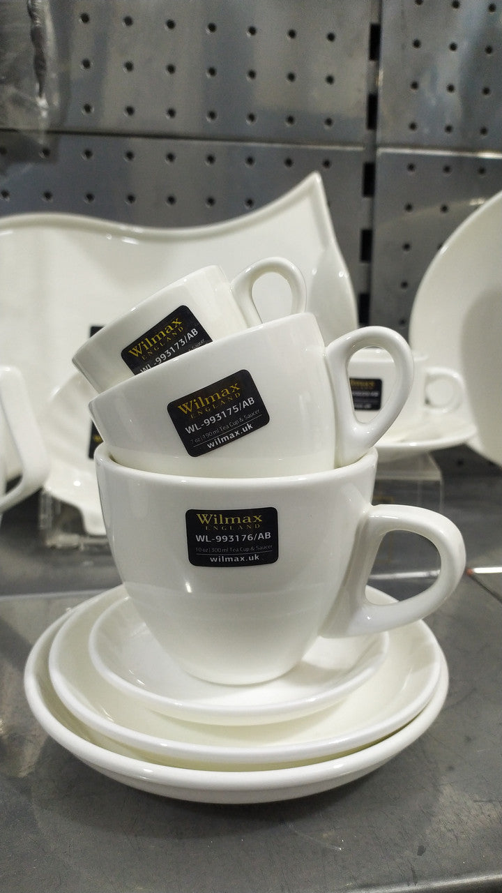 Wilmax Tasse mit Untertasse 190 ml Weiß aus Porzellan