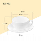 Wilmax Tasse mit Untertasse 400 ml 6er-Set Weiß aus Porzellan