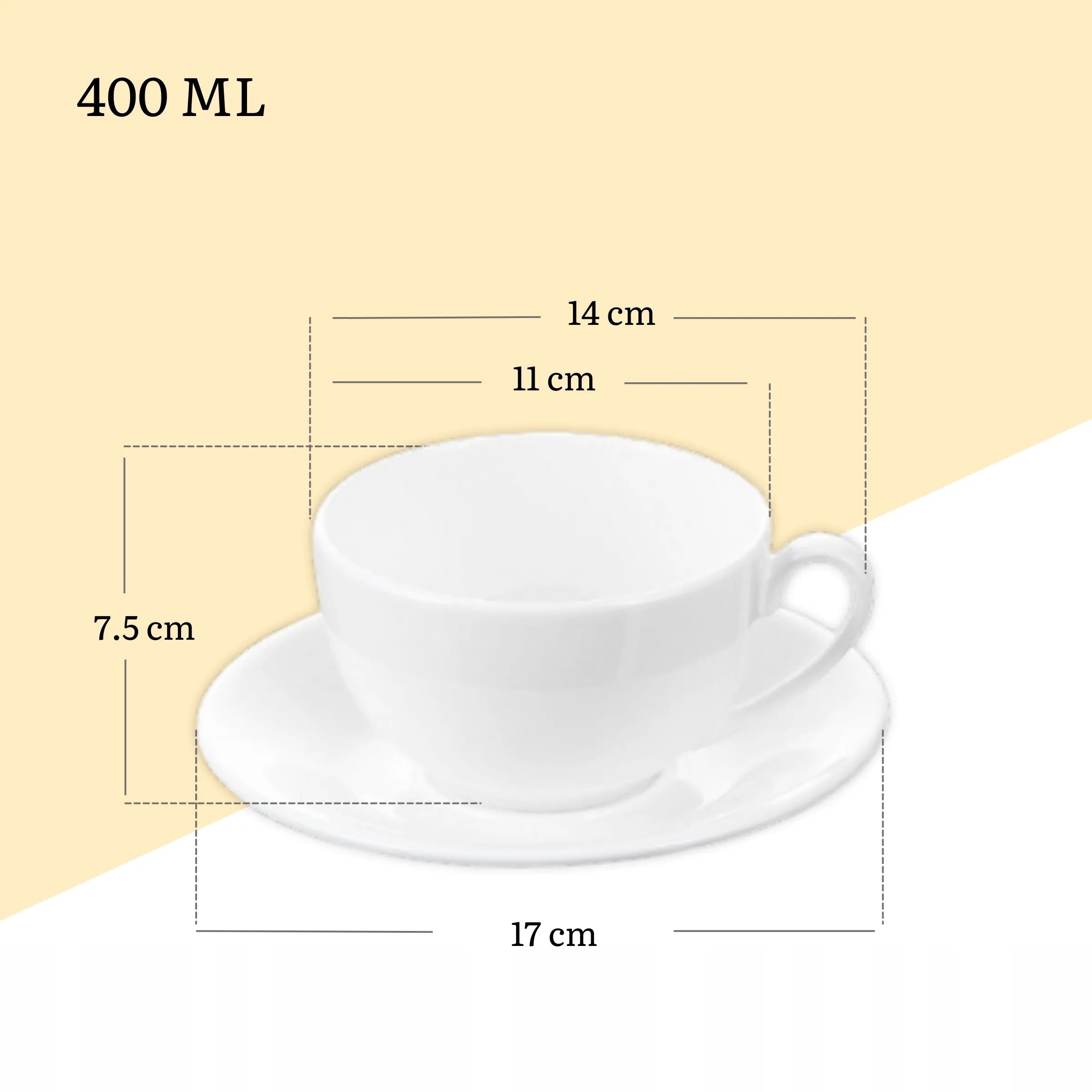 Wilmax Tasse mit Untertasse 400 ml 6er-Set Weiß aus Porzellan